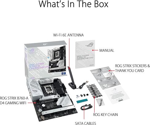 ASUS ROG Strix B760-A Gaming WiFi D4 Intel B760 (13th and 12th Gen) LGA1700 white ATXmotherboard, 12+1 power stages, DDR4, PCIe 5.0, three M.2slots, WiFi 6E, USB 3.2 Gen 2x2 Type-C®, and Aura Sync RGB in Saudi Arabia