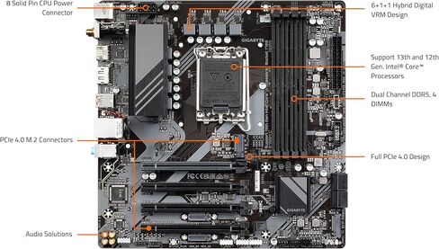 GIGABYTE B760M DS3H AX (LGA 1700/ Intel/ B760/ M-ATX/ DDR5/ 2* M.2/ PCIe 4.0/ USB 3.2 Gen 2 Type-C/WiFi 6E/ 2.5GbE LAN/Q-Flash Plus/PCIe EZ-Latch/Motherboard) in Kuwait