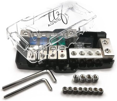 كتلة توزيع مصهر ANL الصوتي من TTZ، مجموعة براغي إضافية، 2 مفتاح ألين، 2 مصهر ANL إضافي 2 × 0GA/4GA إلى 4 × 4GA/8GA in Kuwait