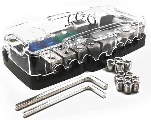 كتلة توزيع مصهر ANL الصوتي من TTZ، مجموعة براغي إضافية، 2 مفتاح ألين، 2 مصهر ANL إضافي 2 × 0GA/4GA إلى 4 × 4GA/8GA in Kuwait