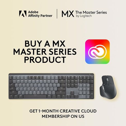 لوحة مفاتيح Logitech MX الميكانيكية اللاسلكية المضيئة، مفاتيح هادئة باللمس، بلوتوث، USB-C، macOS، Windows، Linux، iOS، Android، Graphite - مع اشتراك Adobe Creative Cloud مجانًا in Kuwait