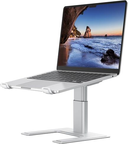 حامل لاب توب للمكتب من ايرجوبولو، حامل كمبيوتر بارتفاع قابل للتعديل، حامل مريح للابتوب والنوت بوك، حامل معدني من الالومنيوم متوافق مع نوت بوك 10 الى 15.6 انش، فضي in Kuwait