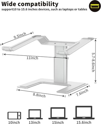 حامل لاب توب للمكتب من ايرجوبولو، حامل كمبيوتر بارتفاع قابل للتعديل، حامل مريح للابتوب والنوت بوك، حامل معدني من الالومنيوم متوافق مع نوت بوك 10 الى 15.6 انش، فضي in Kuwait