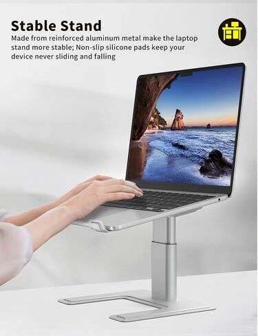 حامل لاب توب للمكتب من ايرجوبولو، حامل كمبيوتر بارتفاع قابل للتعديل، حامل مريح للابتوب والنوت بوك، حامل معدني من الالومنيوم متوافق مع نوت بوك 10 الى 15.6 انش، فضي in Kuwait