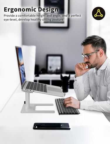 حامل لاب توب للمكتب من ايرجوبولو، حامل كمبيوتر بارتفاع قابل للتعديل، حامل مريح للابتوب والنوت بوك، حامل معدني من الالومنيوم متوافق مع نوت بوك 10 الى 15.6 انش، فضي in Kuwait