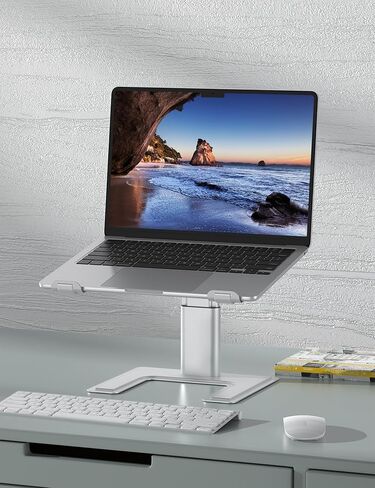 حامل لاب توب للمكتب من ايرجوبولو، حامل كمبيوتر بارتفاع قابل للتعديل، حامل مريح للابتوب والنوت بوك، حامل معدني من الالومنيوم متوافق مع نوت بوك 10 الى 15.6 انش، فضي in Kuwait