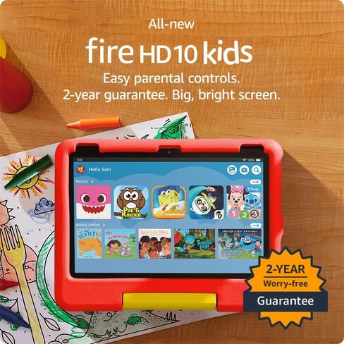 Amazon Fire HD 10 Kids tablet (newest model) ages 3-7 | Bright 10.1" HD screen with included ad-free and exclusive content, robust parental controls, 13-hr battery, 32 GB, Blue in Kuwait
