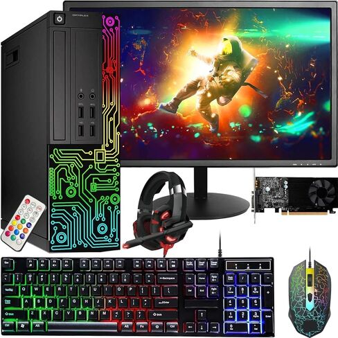 كمبيوتر Dell Gaming OptiPlex Desktop RGB، Intel Core i7، GeForce GT 1030 2GB GDDR5، 16GB RAM، 512GB SSD، شاشة HDMI 24 بوصة، لوحة مفاتيح وماوس وسماعة، WiFi، Windows 10 Pro (متجدد) in Kuwait