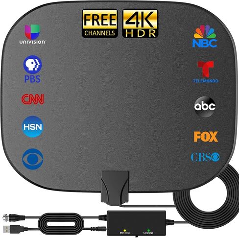 هوائي تلفزيون رقمي مضخم مطور لعام 2023، نطاق طويل يزيد عن 450 ميلًا، يدعم استقبال 360 درجة 4K 1080 بكسل للتلفزيون الذكي، معزز إشارة مكبر الصوت للقنوات المحلية - كابل Coax HDTV بطول 20 قدمًا in Kuwait