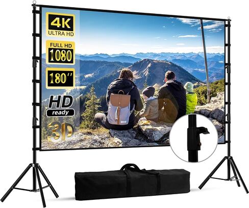 150"-Projector-Screen-with-Stand,HUANYINGBJB Outdoor Projection Screen, Portable 16:9 4K HD Rear Front Movie Screen with Carry Bag for Theater Backyard Movie Night,Cinema School, Churches, Parties in Saudi Arabia