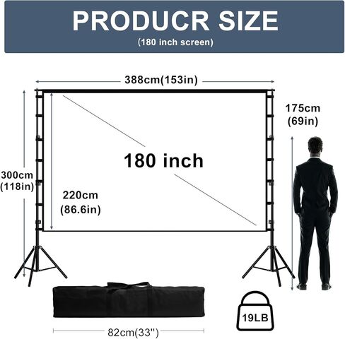 150"-Projector-Screen-with-Stand,HUANYINGBJB Outdoor Projection Screen, Portable 16:9 4K HD Rear Front Movie Screen with Carry Bag for Theater Backyard Movie Night,Cinema School, Churches, Parties in Saudi Arabia