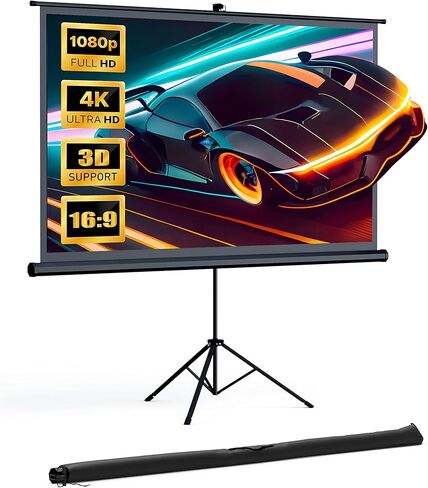 شاشة عرض مع حامل، شاشة عرض 100 بوصة بدقة 4K HD مع تصميم خالٍ من التجاعيد، للاستخدام الداخلي والخارجي لليلة مشاهدة الأفلام في الفناء الخلفي، وعرض المكتب (1.1 كسب، 16:9، زاوية عرض 160 درجة وحقيبة حمل) in Kuwait
