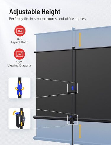 شاشة عرض مع حامل، شاشة عرض 100 بوصة بدقة 4K HD مع تصميم خالٍ من التجاعيد، للاستخدام الداخلي والخارجي لليلة مشاهدة الأفلام في الفناء الخلفي، وعرض المكتب (1.1 كسب، 16:9، زاوية عرض 160 درجة وحقيبة حمل) in Kuwait