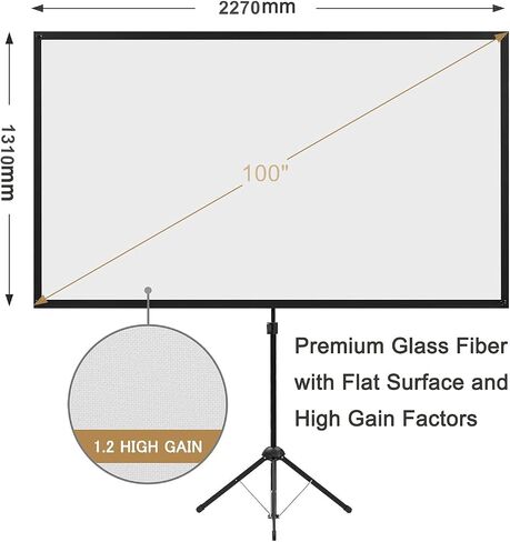 Portable Projector Screen with Stand, Outdoor Movie Screen, 80 Inch 16:9, Light-Weight, Mobile and Compact, Easy Setup and Carrying, Projection Screen with 1.2 Gain Glass Fiber, Idea for Home Cinema. in Saudi Arabia