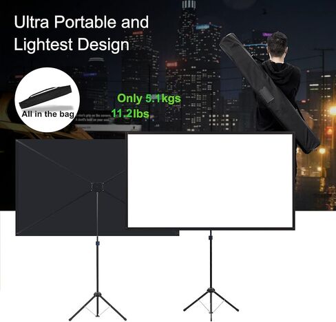Portable Projector Screen with Stand, Outdoor Movie Screen, 80 Inch 16:9, Light-Weight, Mobile and Compact, Easy Setup and Carrying, Projection Screen with 1.2 Gain Glass Fiber, Idea for Home Cinema. in Saudi Arabia