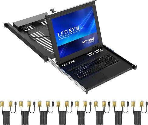 MT-VIKI 17 بوصة LED KVM Switch 8 منافذ USB VGA وحدة تحكم KVM مع كابلات، حامل 1U KVM 1280x1024 OSD+Hotkey+Panel in Saudi Arabia