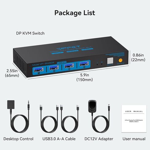 8K Displayport KVM Switch DP for 2 Computers Share 1 Monitor USB 3.0 Switches PC Support 8K@60Hz 4K@144Hz 4 USB Devices Such as Keyboard Mouse Printer with Desktop Wired Controller and 2 USB Cables in Kuwait