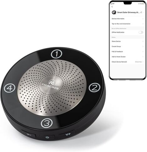 إنذار eMACROS HS002 Pro 2 الذكي اللاسلكي للممر، مستشعر حركة طويل المدى يعمل بالطاقة الشمسية، تطبيق للذراع عن بعد/نزع السلاح وتنبيهات الجدول الزمني مع 27 نغمة، جهاز استقبال واحد ومستشعر واحد in Kuwait