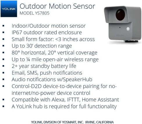 YoLink LoRa Smart Outdoor Motion Sensor Starter Kit, Driveway Alert, Property Invasion/Tresspassing Detector, Email/SMS/Push Alerts, Alexa, IFTTT, Home Assistant: Includes (1) Sensor, (1) SpeakerHub in Saudi Arabia