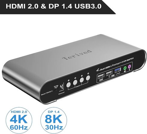 2 Port HDMI USB 3.0 KVM Switch with Aluminum Alloy Shell and Digital Display,Audio/Microphone, 4K@60Hz,hotkey,Auto EDID, HDR10 with Cables in Kuwait