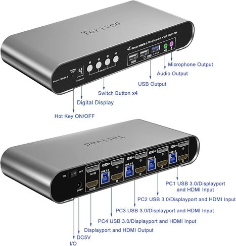2 Port HDMI USB 3.0 KVM Switch with Aluminum Alloy Shell and Digital Display,Audio/Microphone, 4K@60Hz,hotkey,Auto EDID, HDR10 with Cables in Kuwait