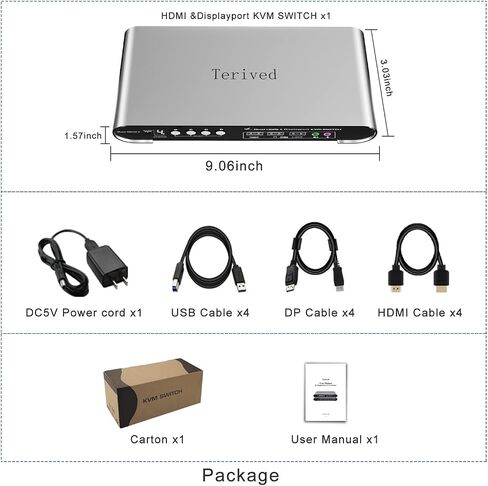 2 Port HDMI USB 3.0 KVM Switch with Aluminum Alloy Shell and Digital Display,Audio/Microphone, 4K@60Hz,hotkey,Auto EDID, HDR10 with Cables in Kuwait
