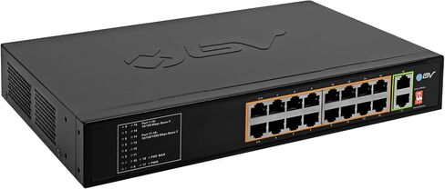 BV-Tech 18 Ports Long Range PoE+ Switch (16 PoE+ Ports | 2 Gigabit Ethernet uplink) - 19" Rackmount - 135W - 802.3af/at -Desktop Design for Easy Set Up in Kuwait