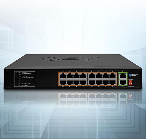 BV-Tech 18 Ports Long Range PoE+ Switch (16 PoE+ Ports | 2 Gigabit Ethernet uplink) - 19" Rackmount - 135W - 802.3af/at -Desktop Design for Easy Set Up in Kuwait