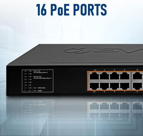 BV-Tech 18 Ports Long Range PoE+ Switch (16 PoE+ Ports | 2 Gigabit Ethernet uplink) - 19" Rackmount - 135W - 802.3af/at -Desktop Design for Easy Set Up in Kuwait