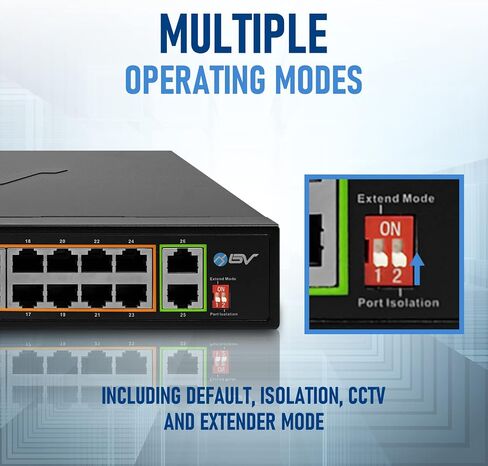 BV-Tech 18 Ports Long Range PoE+ Switch (16 PoE+ Ports | 2 Gigabit Ethernet uplink) - 19" Rackmount - 135W - 802.3af/at -Desktop Design for Easy Set Up in Kuwait