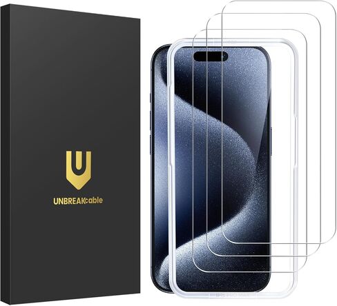UNBREAKcable Shatterproof Tempered Glass Screen Protector for iPhone 15 Pro Max [3-Pack] [99.99% HD Clear] [Easy Installation Frame] [9H Hardness] [Bubble Free] for Apple 6.7" in Saudi Arabia