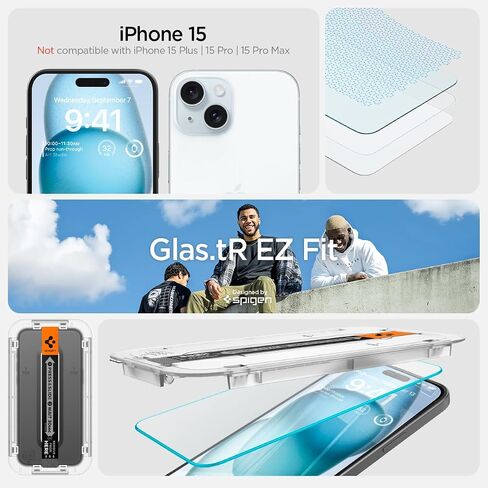 Spigen Tempered Glass Screen Protector [GlasTR EZ FIT] Designed for iPhone 15 [2 Pack] Clear in Saudi Arabia