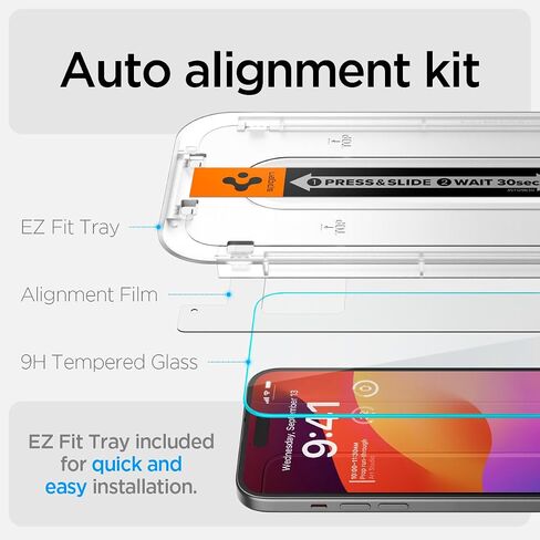 Spigen Tempered Glass Screen Protector [GlasTR EZ FIT] Designed for iPhone 15 [2 Pack] Clear in Saudi Arabia