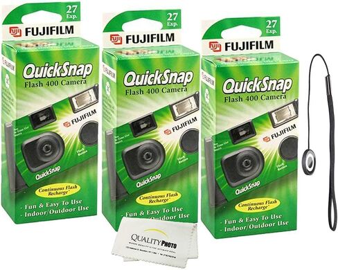 Fujifilm QuickSnap Flash 400 Disposable 35mm Camera + Hand Strap + Quality Photo Microfiber Cloth (6 Pack) in Saudi Arabia