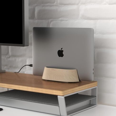 HumanCentric Vertical Laptop Stand in Black Walnut Wood, Adjustable | Upright Adjustable Holder & Dock, Fits MacBook Pro & Laptops .5" to 1.5", Clamshell Compatible, Laptop Vertical Stand in Kuwait