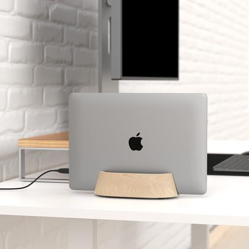 HumanCentric Vertical Laptop Stand in Black Walnut Wood, Adjustable | Upright Adjustable Holder & Dock, Fits MacBook Pro & Laptops .5" to 1.5", Clamshell Compatible, Laptop Vertical Stand in Kuwait