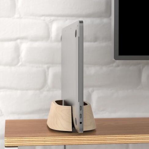HumanCentric Vertical Laptop Stand in Black Walnut Wood, Adjustable | Upright Adjustable Holder & Dock, Fits MacBook Pro & Laptops .5" to 1.5", Clamshell Compatible, Laptop Vertical Stand in Kuwait