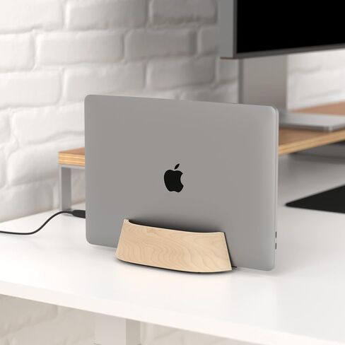 HumanCentric Vertical Laptop Stand in Black Walnut Wood, Adjustable | Upright Adjustable Holder & Dock, Fits MacBook Pro & Laptops .5" to 1.5", Clamshell Compatible, Laptop Vertical Stand in Kuwait