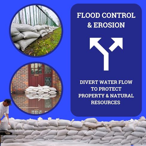 أكياس رمل متينة من دوراساك مع أربطة ربط أكياس رمل بولي بروبيلين منسوجة فارغة للتحكم في الفيضانات مع 1600 ساعة من الحماية من الأشعة فوق البنفسجية، سعة 50 رطل، 14 × 26 بوصة، أبيض، عبوة من 50 in Kuwait