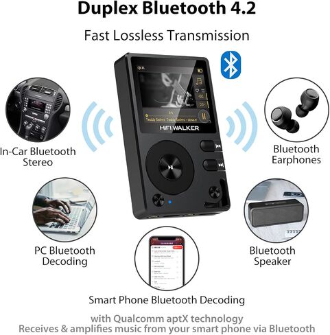 HIFI WALKER H2 Touch, Hi Res MP3 Player with Bluetooth, 2.4" HD Touch Screen, Digital Audio Player, DSD Lossless FLAC Player, Bluetooth Music Player with 64GB Memory Card, Support Up to 512GB in Kuwait