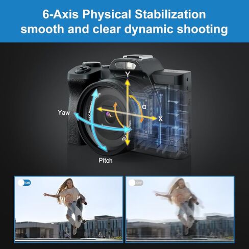 كاميرا رقمية 5K، كاميرا تسجيل فيديو واي فاي مع بطاقة SD 32 جيجا، كاميرا مدمجة بدقة 48 ميجابكسل ذات التركيز التلقائي، كاميرا سفر مثبتة على 6 محاور مع فلتر للأشعة فوق البنفسجية، تكبير رقمي 16x وبطاريتين للأولاد والبنات والمبتدئين in Kuwait