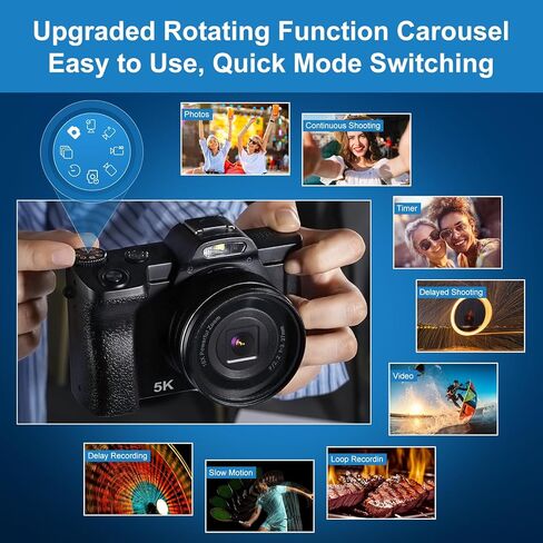 كاميرا رقمية 5K، كاميرا تسجيل فيديو واي فاي مع بطاقة SD 32 جيجا، كاميرا مدمجة بدقة 48 ميجابكسل ذات التركيز التلقائي، كاميرا سفر مثبتة على 6 محاور مع فلتر للأشعة فوق البنفسجية، تكبير رقمي 16x وبطاريتين للأولاد والبنات والمبتدئين in Kuwait