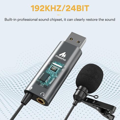 MAONO USB Lavalier Microphone, 192KHZ/24BIT Plug & Play Omnidirectional Lapel Shirt Collar Clip on Mic for PC, Computer, Mac, Laptop, YouTube, Skype, Recording, Podcasting, Gaming, AU-UL10 in Saudi Arabia