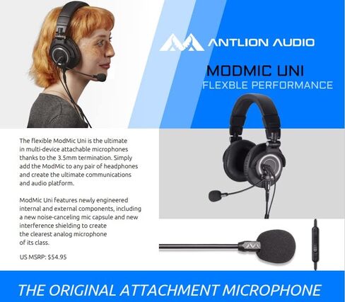 Antlion Audio ModMic Uni Attachable Noise-Cancelling Microphone with Mute Switch, Compatible with Mac, Windows PC, Playstation 4, Xbox One and More in Kuwait