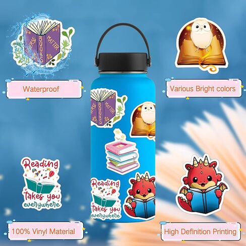 100 Pcs Book Stickers,Reading Stickers,Bookish,Book Stickers for Water Bottles,Bookish Items Stickers,Library Stickers,Book Accessories for Reading Lovers,Vinyl Waterproof Decals for Kids Teens in Kuwait