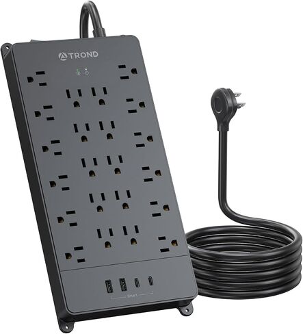 TROND Surge Protector Power Strip with USB C Ports, 5ft Extension Cord with Multiple Outlets, 22 AC Outlets and 4 USB Ports, 4000J, Flat Plug, Heavy Duty, Wall Mount, Under Desk, ETL Listed, Black in Kuwait