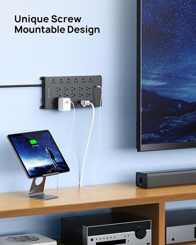 TROND Surge Protector Power Strip with USB C Ports, 5ft Extension Cord with Multiple Outlets, 22 AC Outlets and 4 USB Ports, 4000J, Flat Plug, Heavy Duty, Wall Mount, Under Desk, ETL Listed, Black in Kuwait