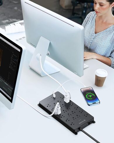 TROND Surge Protector Power Strip with USB C Ports, 5ft Extension Cord with Multiple Outlets, 22 AC Outlets and 4 USB Ports, 4000J, Flat Plug, Heavy Duty, Wall Mount, Under Desk, ETL Listed, Black in Kuwait