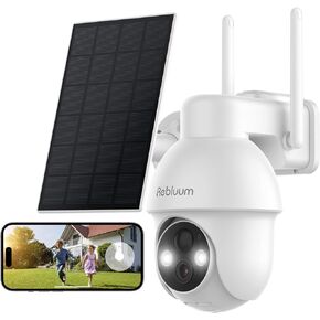 Rebluum Security Camera Wireless Outdoor, 2K Solar Security Camera,Battery Powered 360°PTZ Security Camera,Color Night Vision,PIR Motion Detection,2-Way Audio,Compatible with Alexa in Kuwait