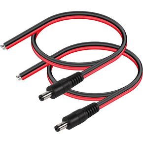 CERRXIAN DC5521 Power Pigtails Cable,1FT 14AWG 5.5mm x 2.1 mm DC Male Bare Wire Open End Power Wire,DC Supply Repair Cable for CCTV Security Camera LED Strip Light Etc(2-Pack) (0.3m Black-M)